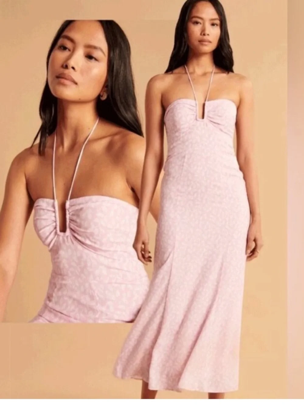 Abercrombie & Fitch Bloggers Favorite Pink Floral Cinched Halter Maxi Dress